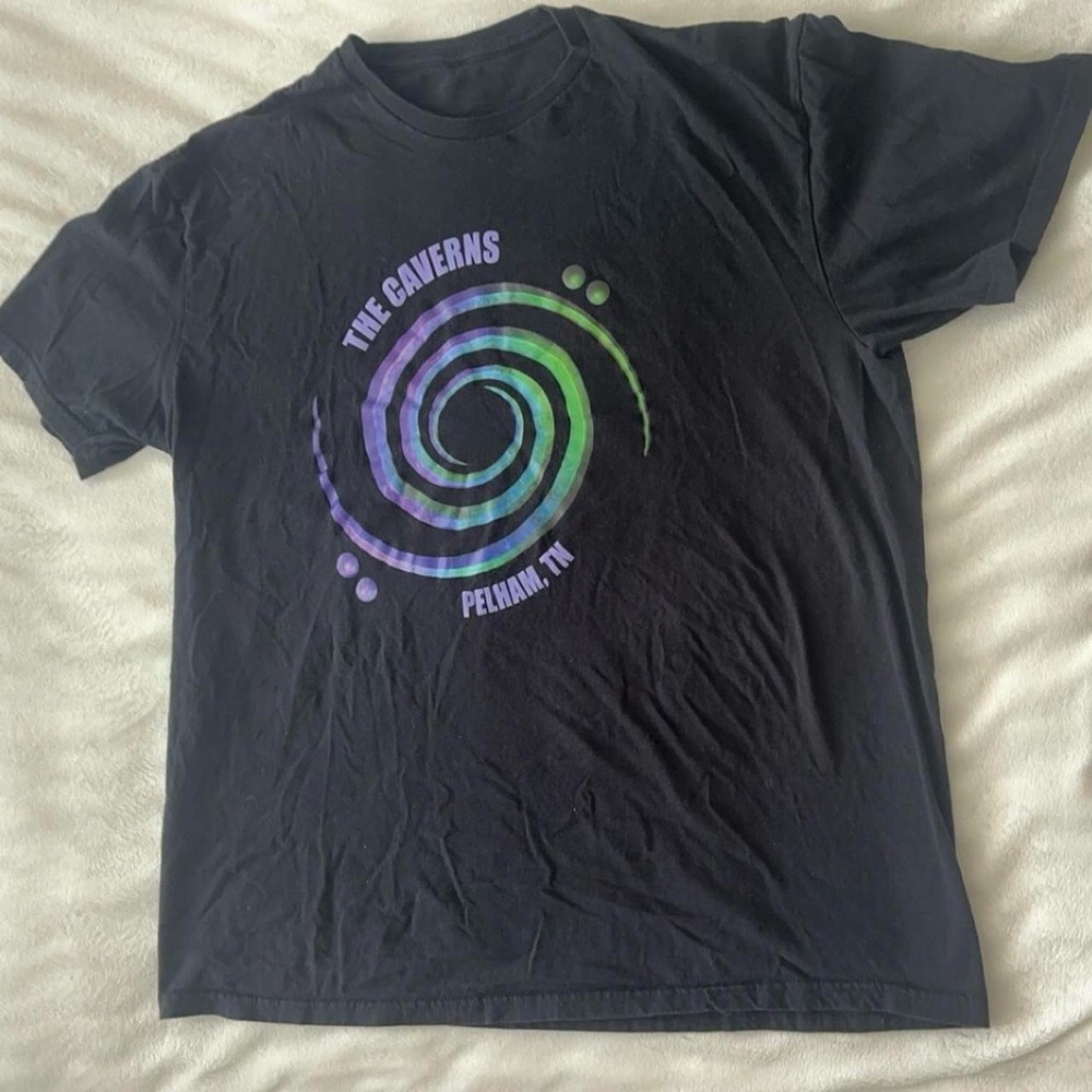 MERSIV (dj) Graphic Tee 

The Caverns Black T-Shirt with Iridescent Spiral - Picture 2 of 3